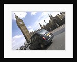 Taxi on road with big ben in background, London by Assaf Frank